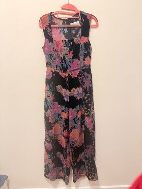 Lulu's Black Jumpsuit with Pink & Purple Floral Print